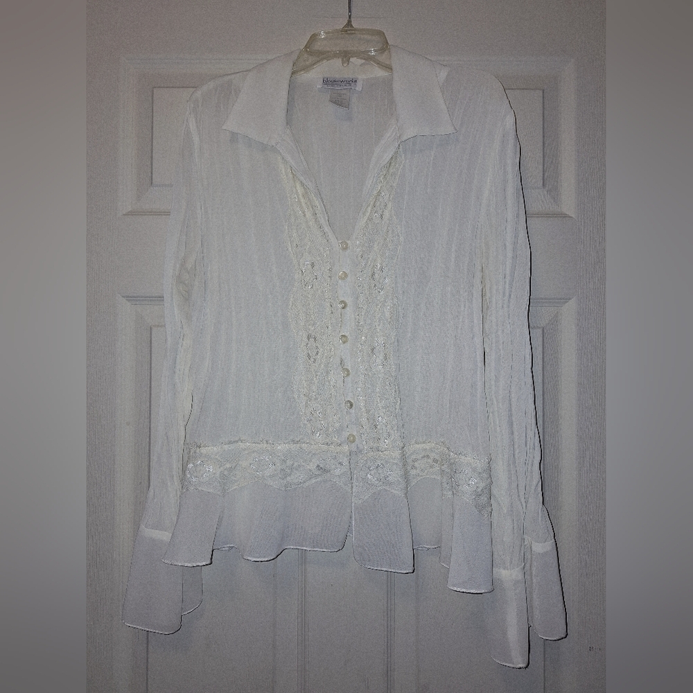 Elegant Ivory Lace Trim Blouse